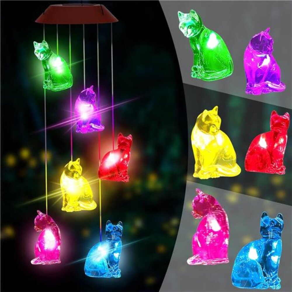 Cat Solar Wind Chimes Light,Solar Cat Wind Chimes Outside,Cat Solar Light Gifts